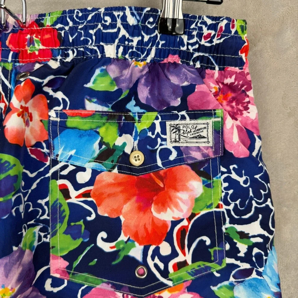 Polo Ralph Lauren Mens Floral Hibiscus Swim‎ Trunks Navy Blue Tropical Shorts 30